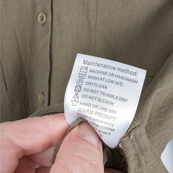Semaro Olive Green Button Down‎ Cotton Linen Blend Blouse Size XL - Picture 8 of 8
